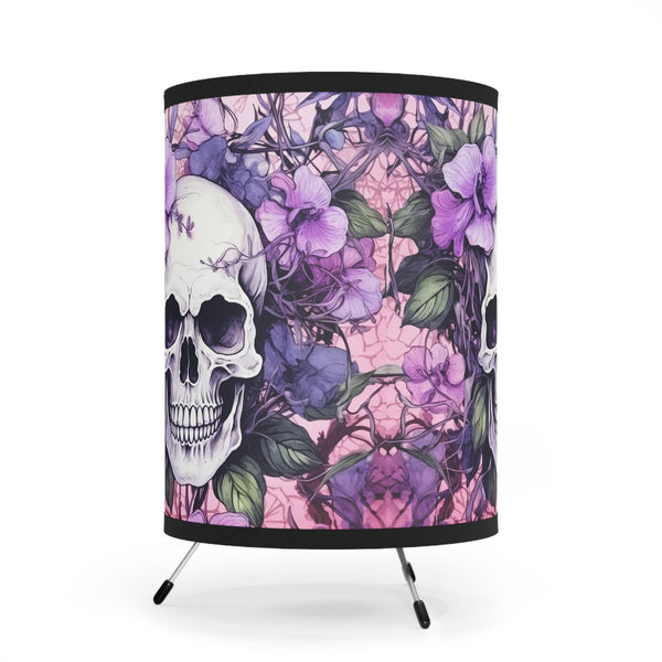 Skull & Purple Florals Tripod Lamp – Gothic Decorative Table Lamp with Printed Shade