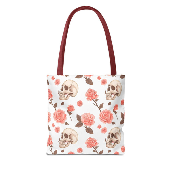 Experience The Power of Our Skull and Pink Roses Tote Bag! Available In 3 Sizes And 5 Stunning Colors