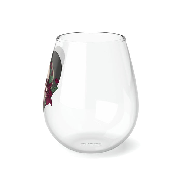 Skull In Heart With Red Roses Stemless Wine Glass, 11.75oz