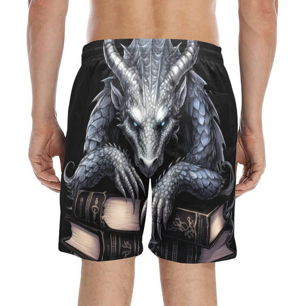 Men's Gothic Dragon With Horns Mid-Length Beach Shorts