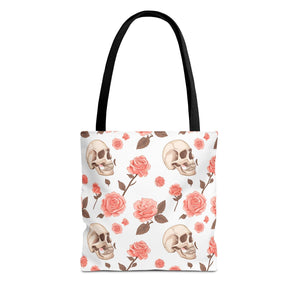 Tribal Skull & Roses Tote Bag - 100% Cotton Large Print Shopping Bag
