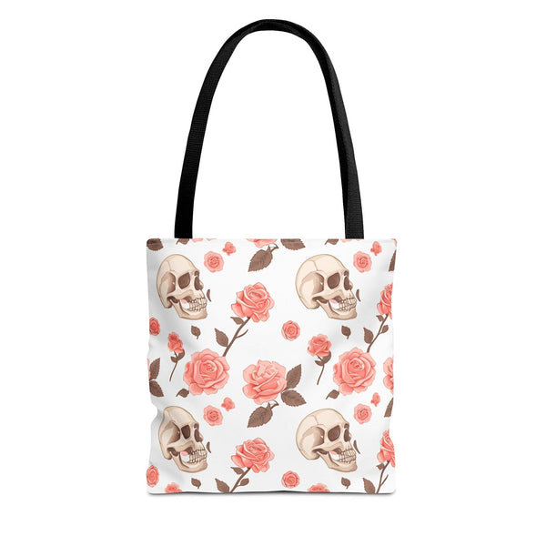 Experience The Power of Our Skull and Pink Roses Tote Bag! Available In 3 Sizes And 5 Stunning Colors