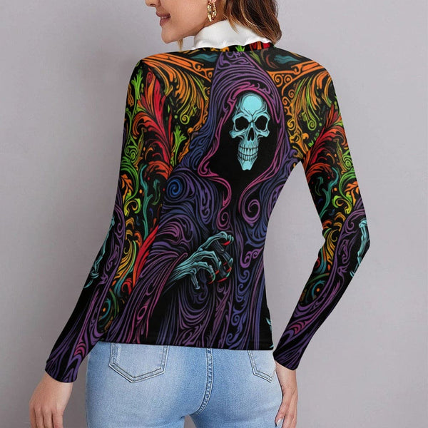 Women's Hooded Skull Long Sleeve Lapel Sweater
