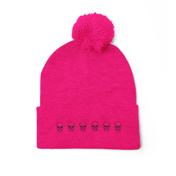 Skull Pom-Pom Knit Cap – Cozy Winter Beanie for Trendy Style