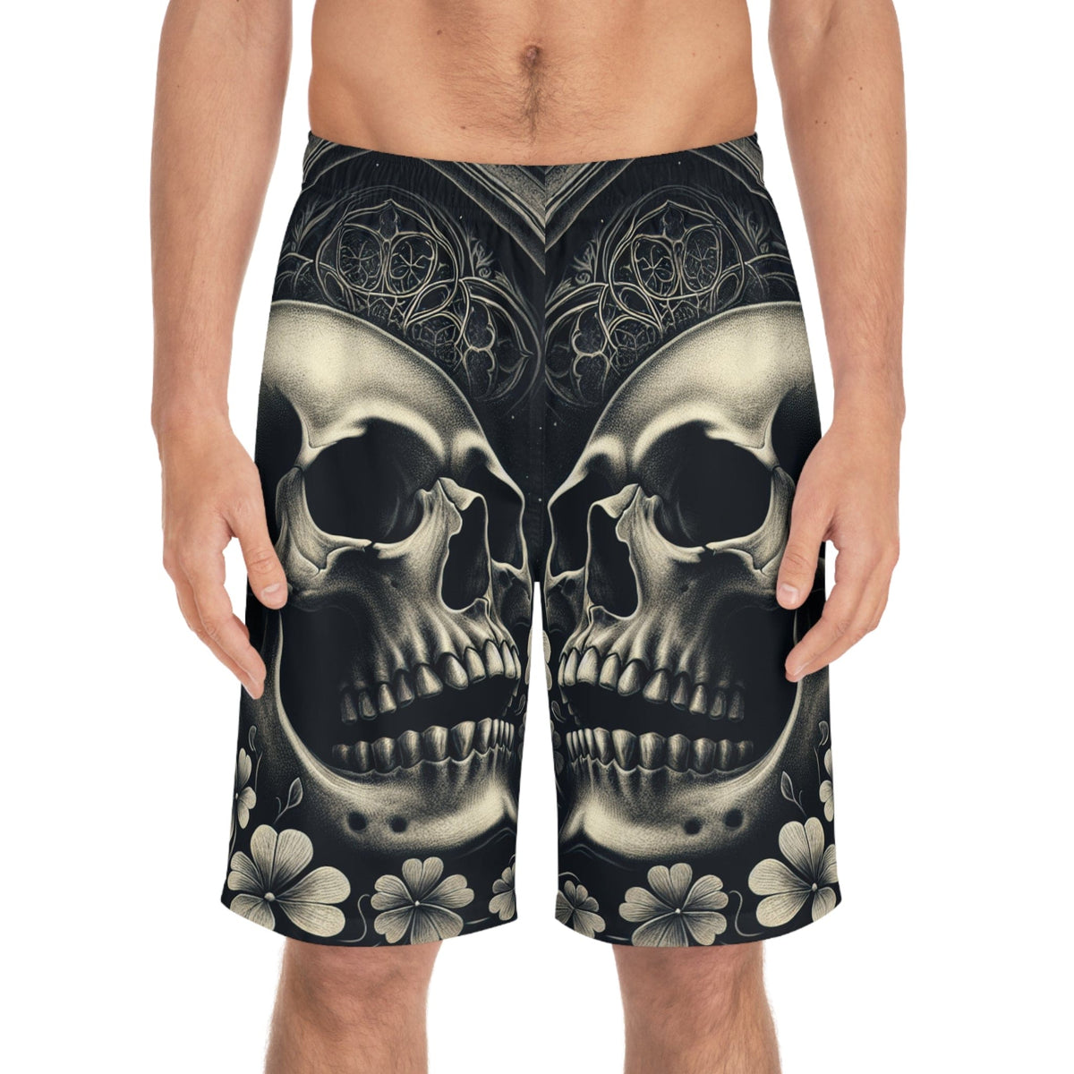 Men S Skull On Gothic Background Board Swim Shorts Everything Skull