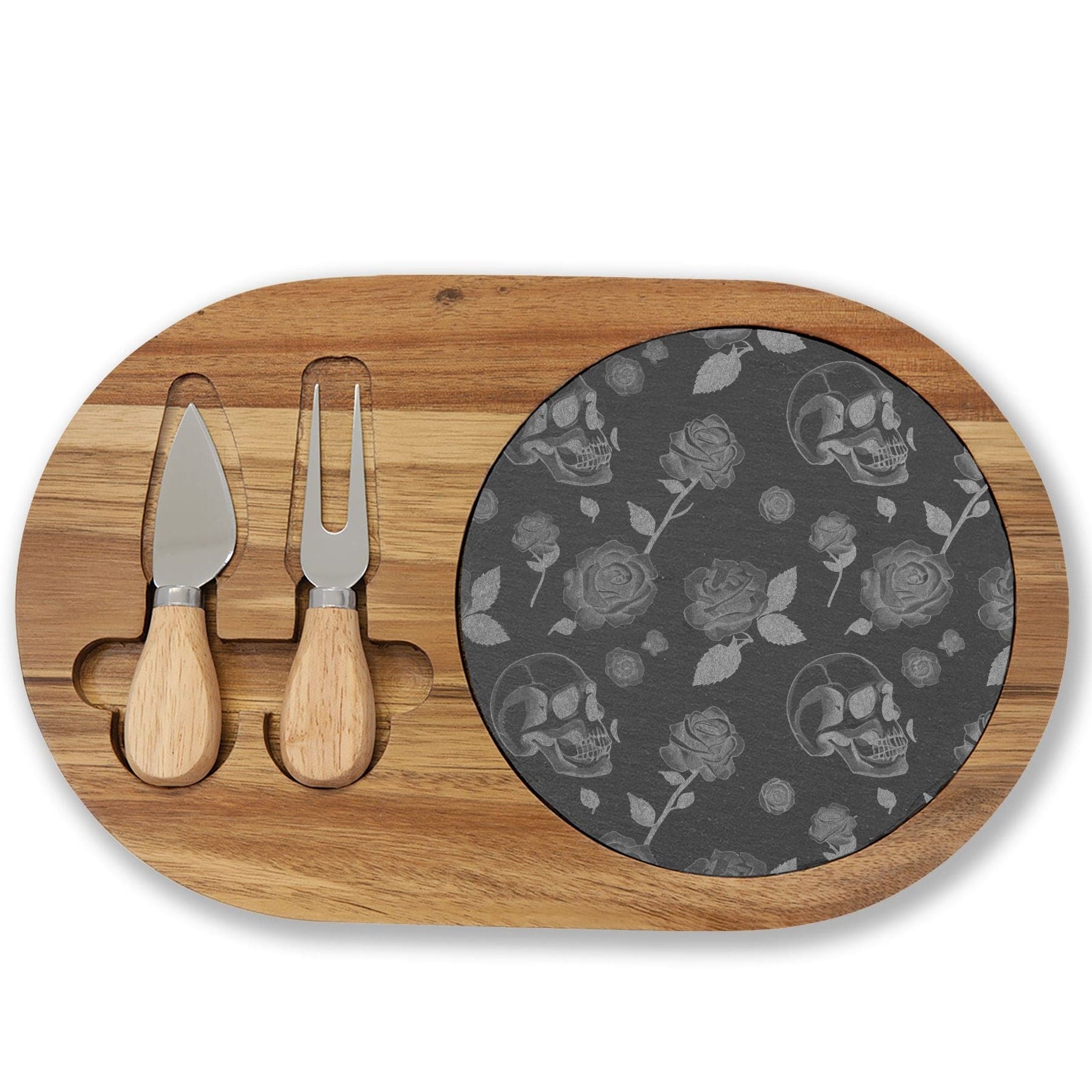 Engraved Floral Skull Charcuterie Board