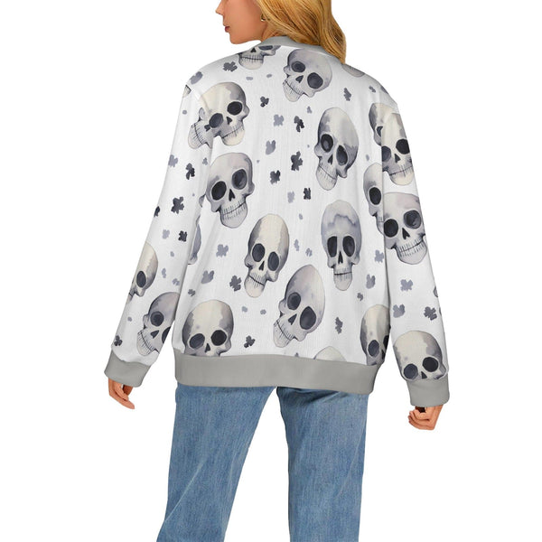 Greyscale Skulls Women's Ribbed Cardigan Sweater