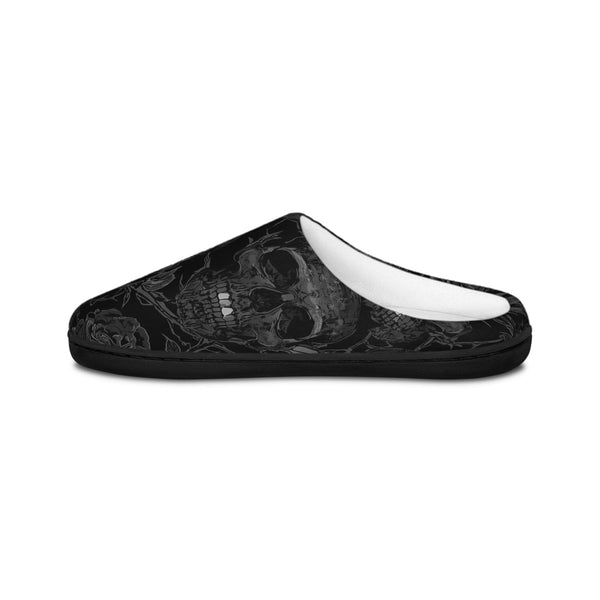 Men's Black Skull Pattern Indoor Slippers — Gothic Black Cozy