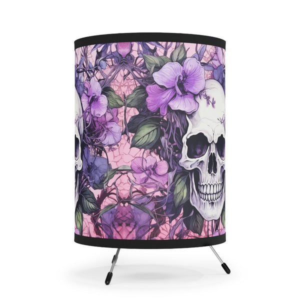 Skull & Purple Florals Tripod Lamp – Gothic Decorative Table Lamp with Printed Shade