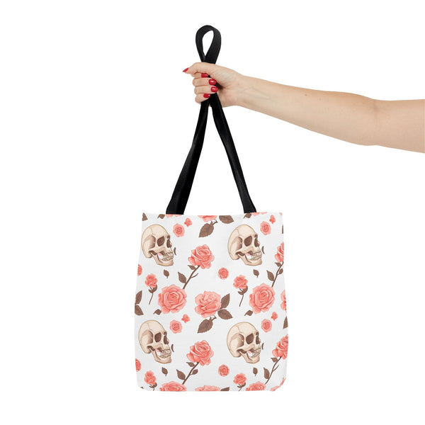 Experience The Power of Our Skull and Pink Roses Tote Bag! Available In 3 Sizes And 5 Stunning Colors