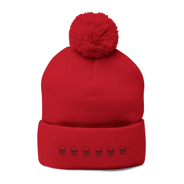 Skull Pom-Pom Knit Cap – Cozy Winter Beanie for Trendy Style