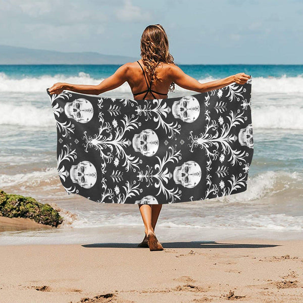 Skulls On Black Bacground Beach Towel Suede 30"x 60"