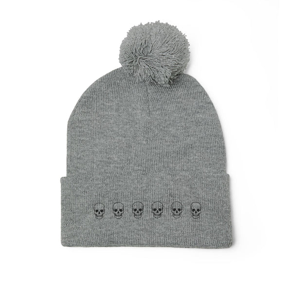 Skull Pom-Pom Knit Cap – Cozy Winter Beanie for Trendy Style