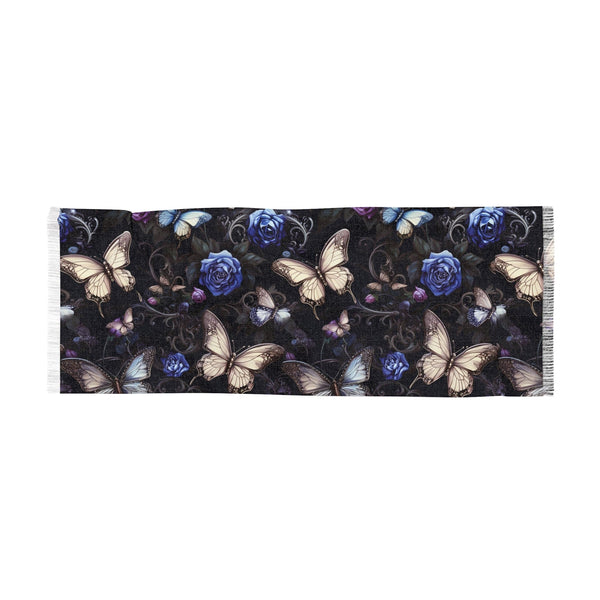 Gothic Butterfly With Blue Flowers Light Scarf