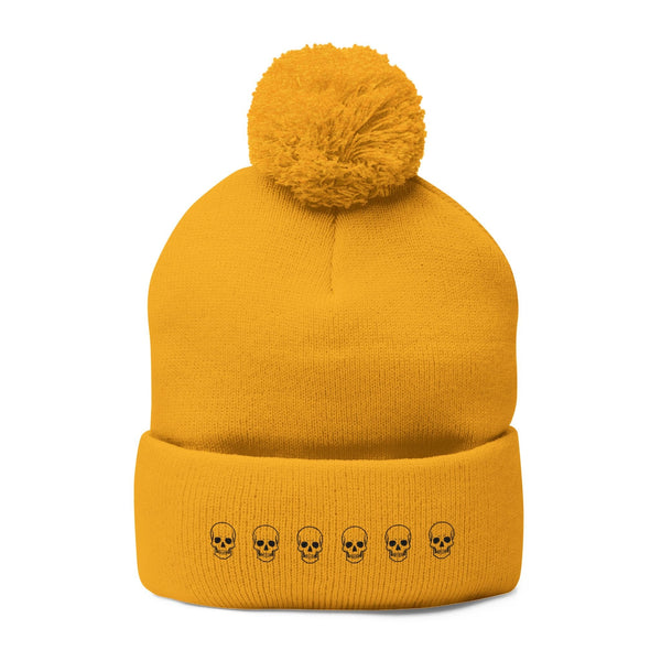Skull Pom-Pom Knit Cap – Cozy Winter Beanie for Trendy Style