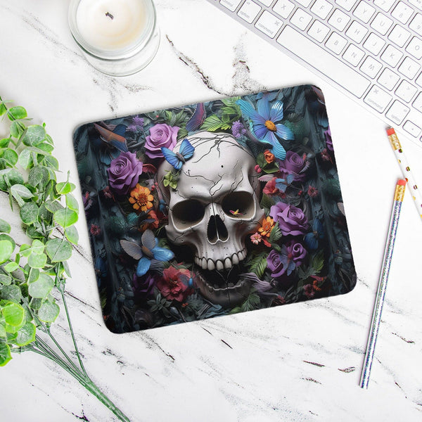 Skull Floral Butterflies Rectangle Mouse Pad