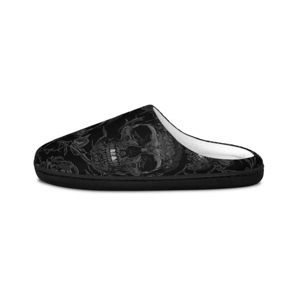 Men's Black Skull Pattern Indoor Slippers — Gothic Black Cozy