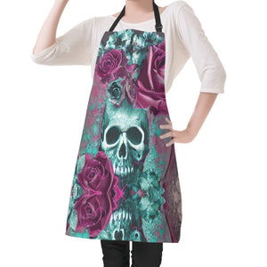 Skull With Pink Roses Apron