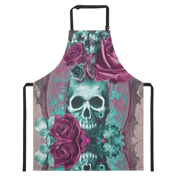 Skull With Pink Roses Apron