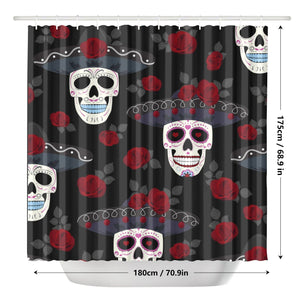 Skulls With Mexican Hats & Red Roses Shower Curtain