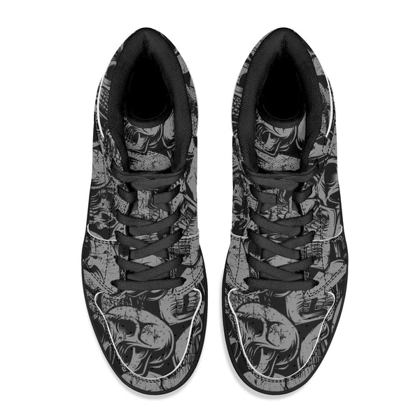 Women's Skulls Black High Top Leather Sneakers