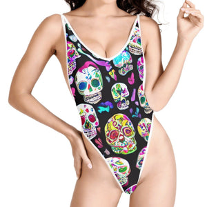 Be The Envy of The Beach In This Wild Women's Skulls One Piece High Cut Swimsuit