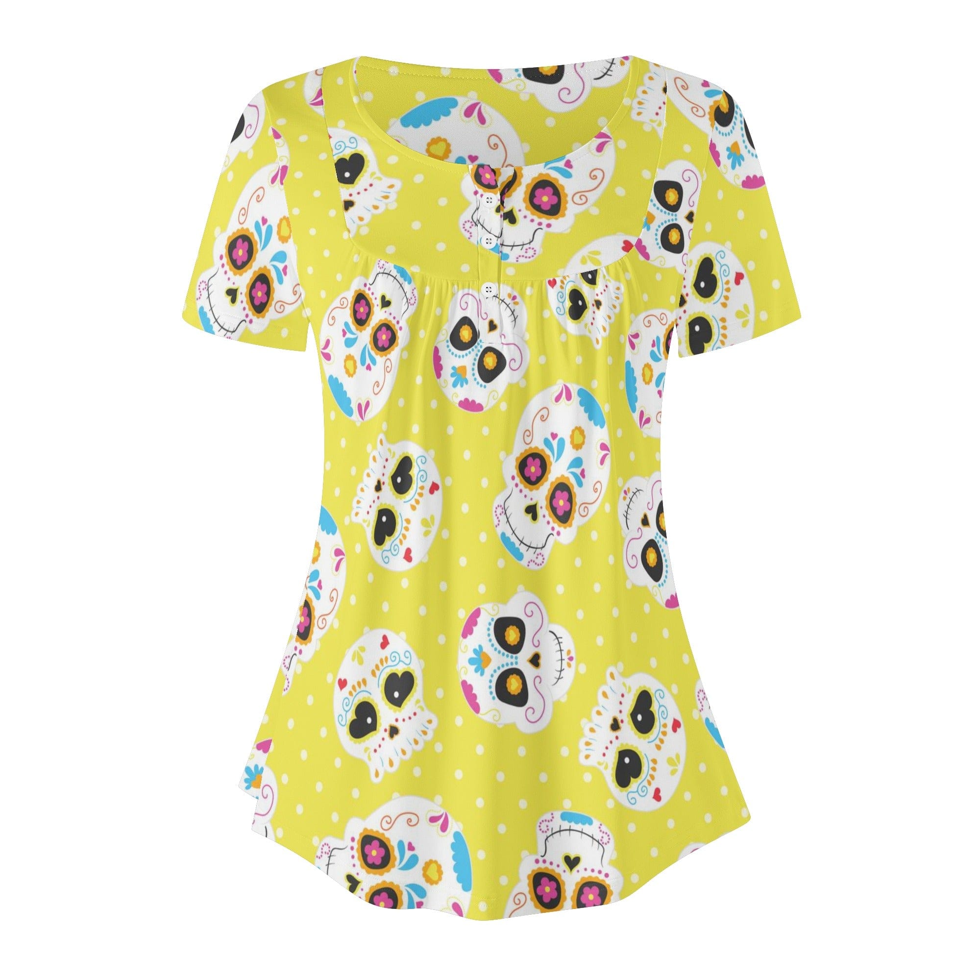 Be Bold & Express Yourself In The Captivating Women's Yellow Skulls V-neck Blouse