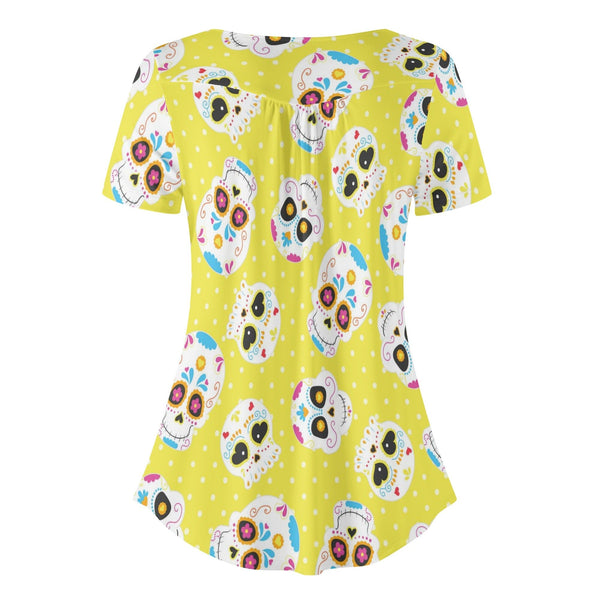 Be Bold & Express Yourself In The Captivating Women's Yellow Skulls V-neck Blouse
