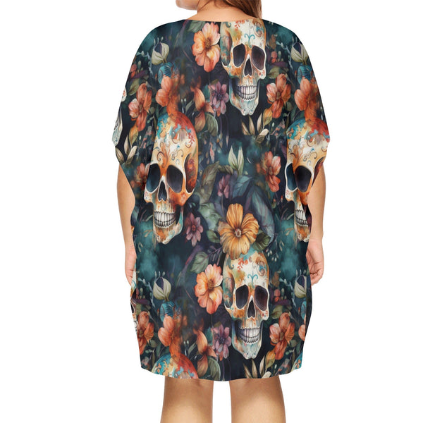 Womens Skull Brown Floral Plus Size Loose Dress