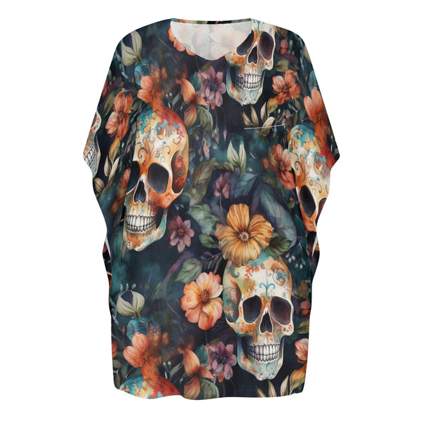Womens Skull Brown Floral Plus Size Loose Dress
