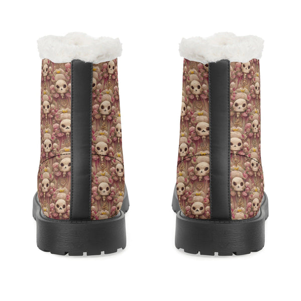 Womens Skulls Floral Faux Fur Leather Boots