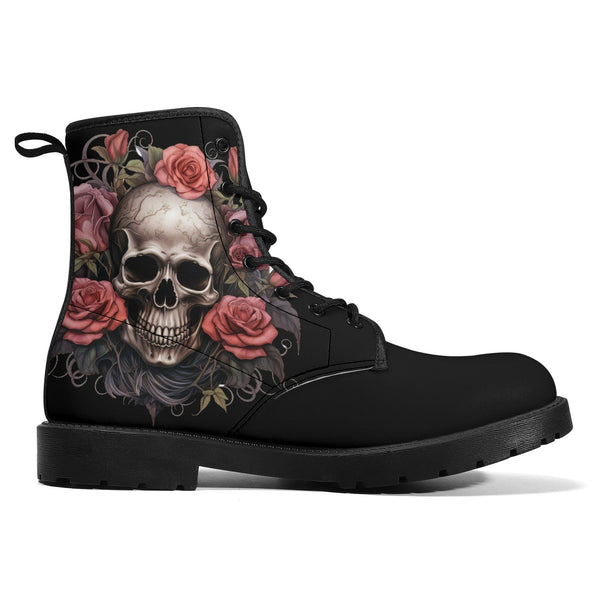 Womens Skull Floral Leather Boots