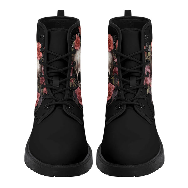 Womens Skull Floral Leather Boots