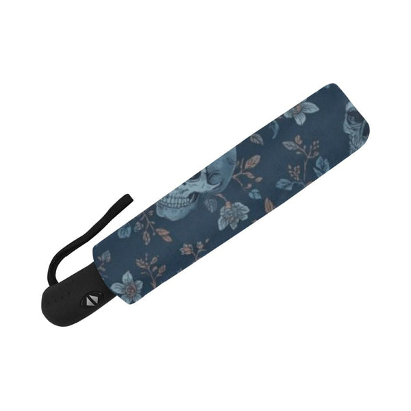 Skull and Blue Flower Pattern Anti-UV Auto Fold Umbrella