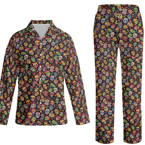Sugar Skulls Print Long-Sleeve Pajama Set