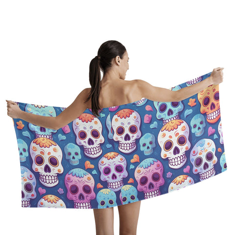 Colorful Sugar Skulls Bath Towel