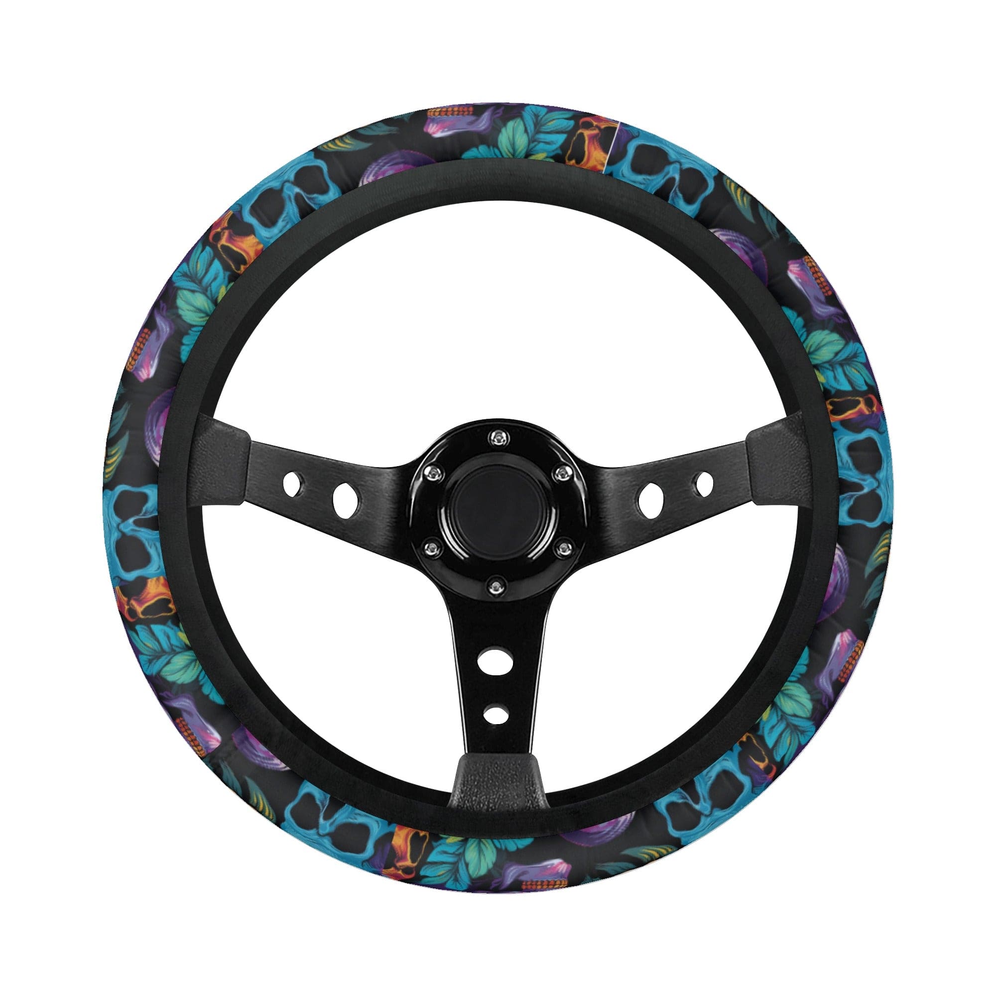 Blue Skulls Purple Floral Car Steering Wheel Cover