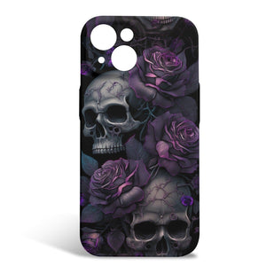 Purple Skulls Floral iPhone 15 Phone Case