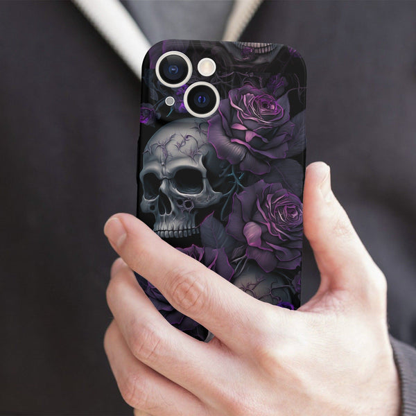 Purple Skulls Floral iPhone 15 Phone Case