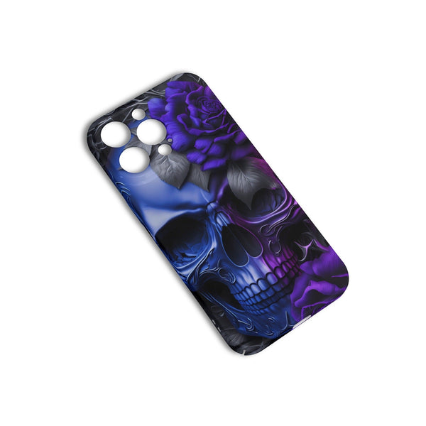 Blue Purple Skull Flower iPhone 15 Pro Phone Case