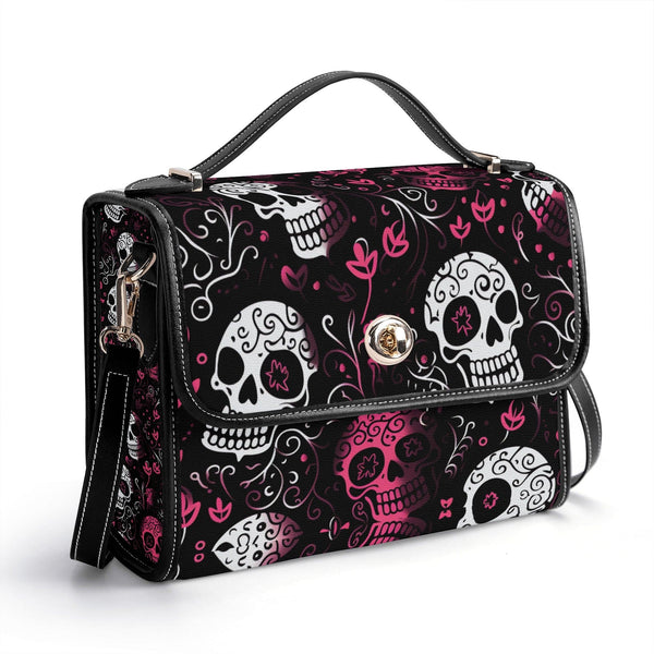 Stylish Pink and White Skulls Satchel with Shoulder or Hand Strap