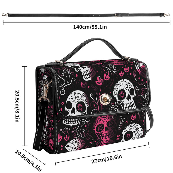 Stylish Pink and White Skulls Satchel with Shoulder or Hand Strap