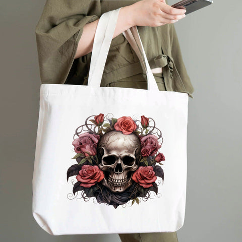 Skull Pink Roses Stylish & Sustainable Cotton Tote Bag