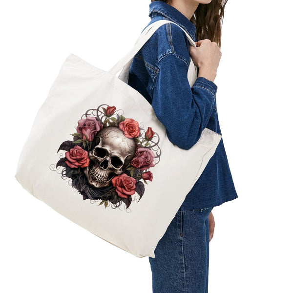 Skull Pink Roses Stylish & Sustainable Cotton Tote Bag