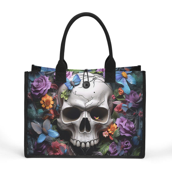 Skull and Floral Butterfly Design Tote Bag A Unique Statement Piece