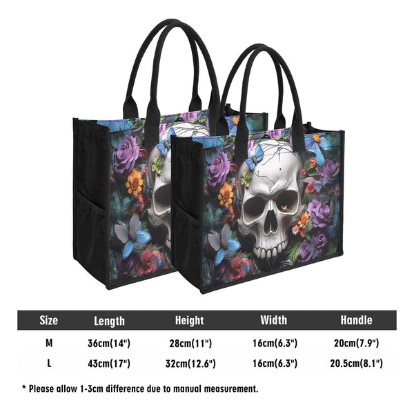 Skull and Floral Butterfly Design Tote Bag A Unique Statement Piece