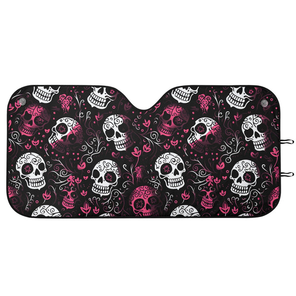 Stylish Pink and White Skulls Car Sunshade Keep Cool with a Touch of Edge!