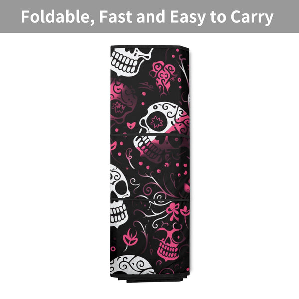 Stylish Pink and White Skulls Car Sunshade Keep Cool with a Touch of Edge!