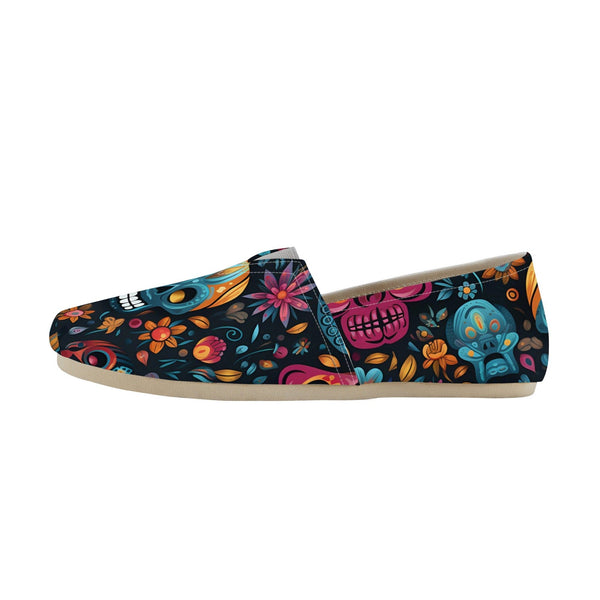 Vibrant Blue Skull and Floral Pattern Womens Casual Shoes
