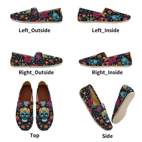 Vibrant Blue Skull and Floral Pattern Womens Casual Shoes